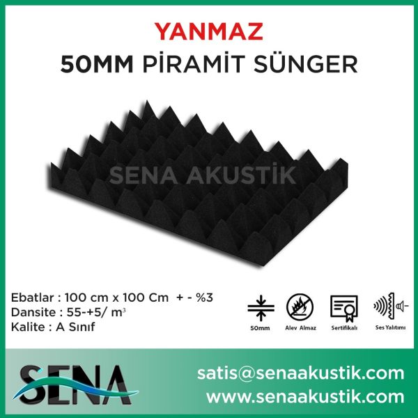 50 mm Akustik Yanmaz Piramit Sünger