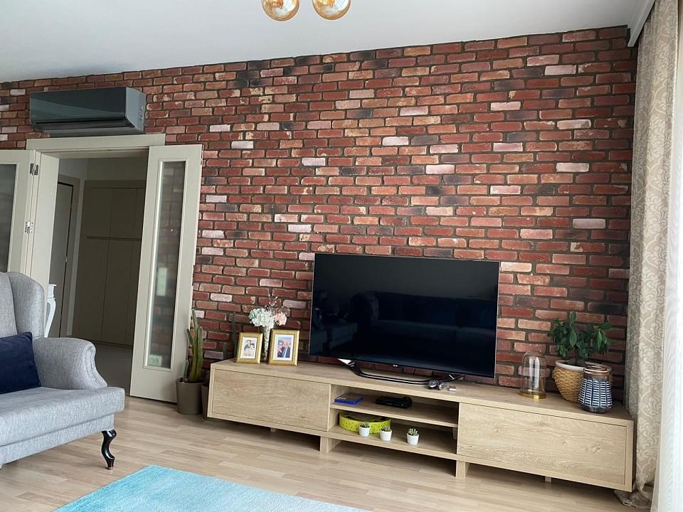 Plazma Tv Ünitesi Arkası Taş Dekorasyonu Tuğla Duvar Panelleri Plazma Tv Ünitesi Arkası Taş Dekorasyonu Tuğla Duvar Panelleri