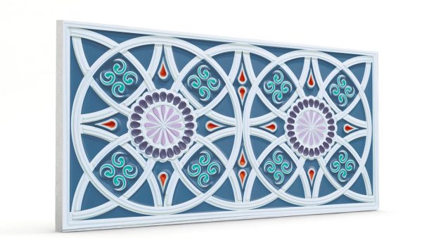 Osmanlı Güneş Desen Oymalı Strafor Duvar Paneli Mavi Modeli